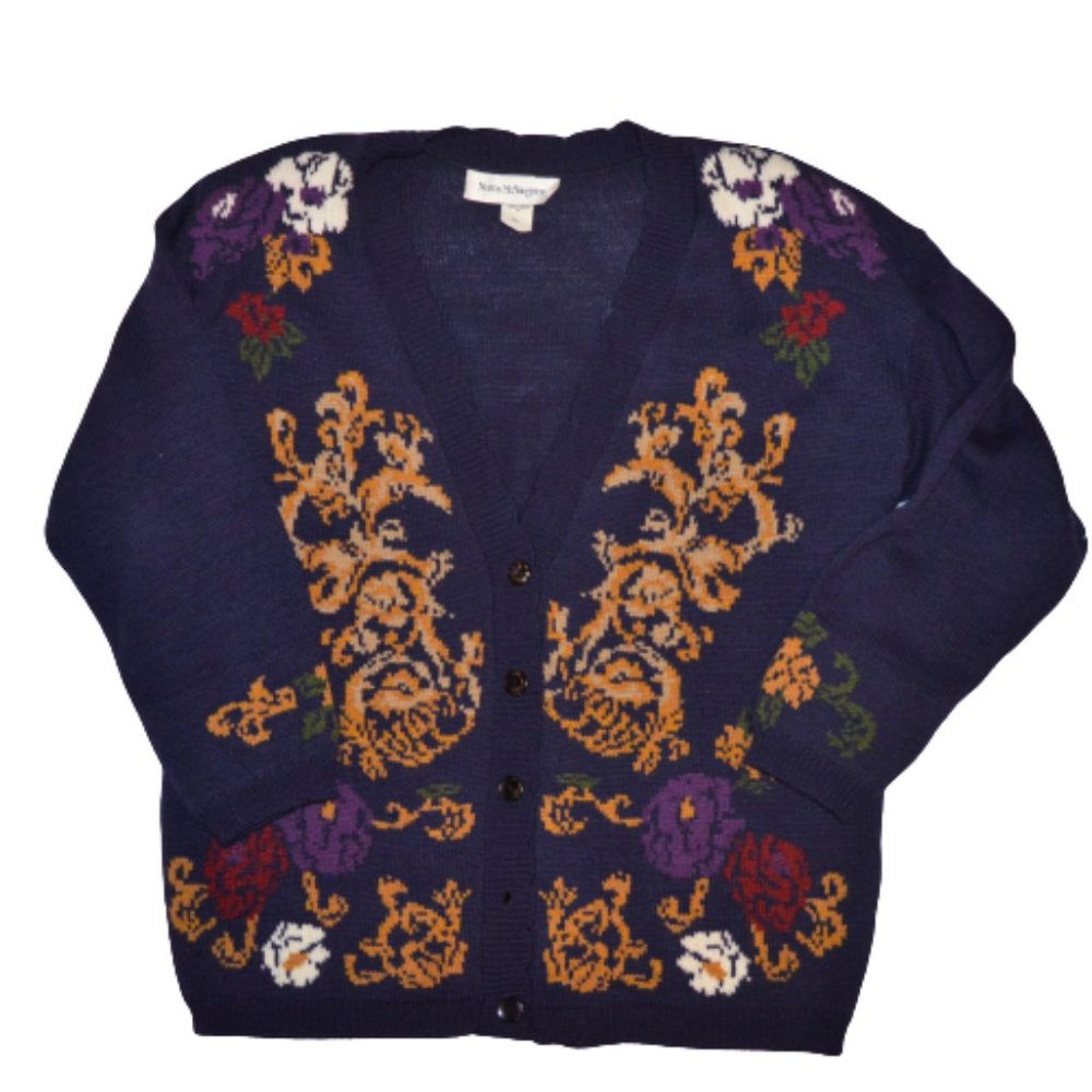 Vintage Norton Mcnaughton Floral Button Cardigan Sweater Large